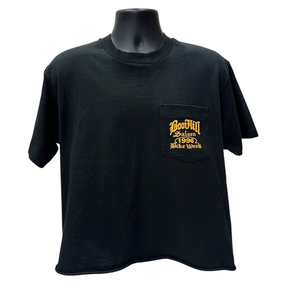 Vintage 1996 Boot Hill Saloon Bike Week Cropped Pocket Tee L USA Single Stitch - Picture 1 of 8